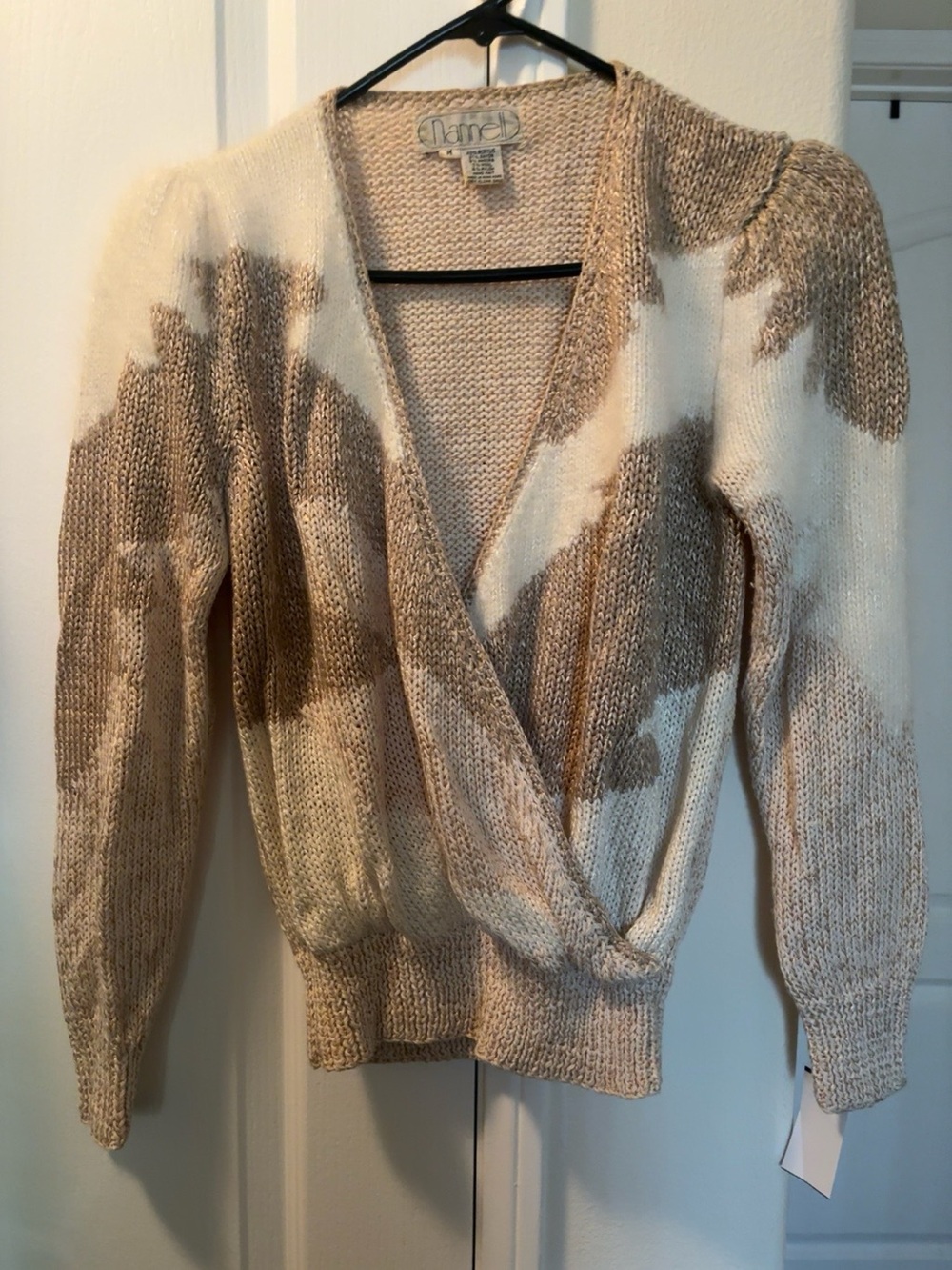Vintage NANNELL Beige & Cream V-Neck Wrap Sweater